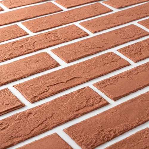 Zoeteoz 17 Pcs Faux Thin Brick Tiles Veneers, 2.38 Sq.ft, Realistic Brick Texture and Lightweight, Indoor Outdoor Decorative, Brick Veneer for Interior Walls, Facade, Garage, Chimney (Orange Red)