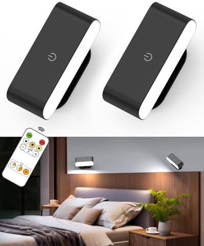 Battery Operated Wall Sconces Set of 2, Rechargeable LED Wall Mounted Light with Remote Control, Stick On Magnetic Wall Lights for Bedroom, 3 Modes Dimmable Bedside Reading Wall Lamps for Bedroom