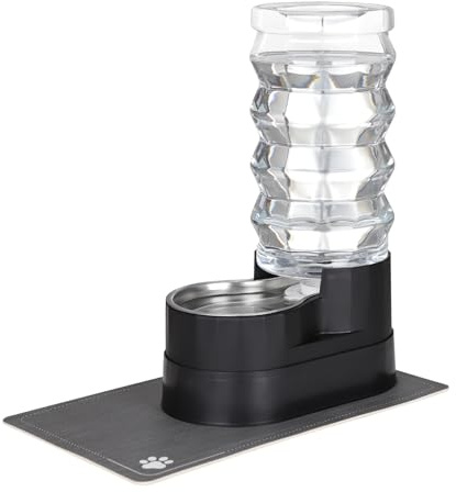 Sfozstra Distributeur d'eau automatique, abreuvoir en acier inoxydable avec coussin imperméable, distributeur à rebord surélevé pour chats et chiens (Noir, 9L)