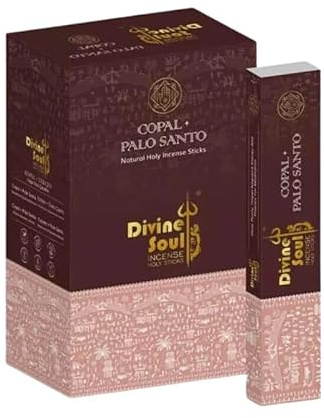 Divine Soul Copal + Palo Santo Masala Räucherstäbchen – 12 x 15g | Handgerollte Duftstäbchen mit Kajal Sticker | Aromatisch & entspannend für Meditation, Träume & Positivität