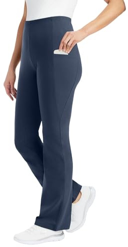 Woman Within Plus Size Petite Stretch-Cotton Knit Pull-On Bootcut Pocket Leggings - L, Navy