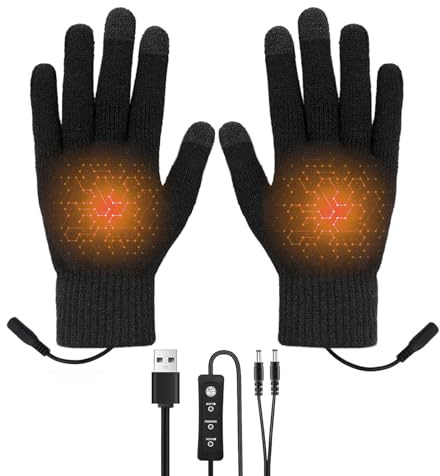 Gants chauffants USB pour homme et femme, chauffage double face en hiver avec 3 niveaux de température et fonction tactile, gants longs thermiques pour l'intérieur et l'extérieur, pour le vélo et le