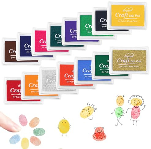 Estuche de sellos de tinta de colores para niños, 15 colores de huellas dactilares no tóxicas, 7,5 x 5,5 cm, ideal para pintar huellas dactilares, scrapbooking y proyectos creativos.