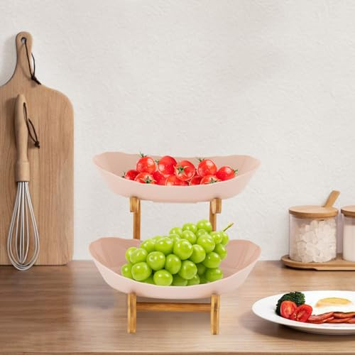 Wiyuer Frutero extraíble de 2 pisos, bandeja para servir frutas con ventilación para el hogar, fiesta, 15 x 23 x 22 cm, color beige