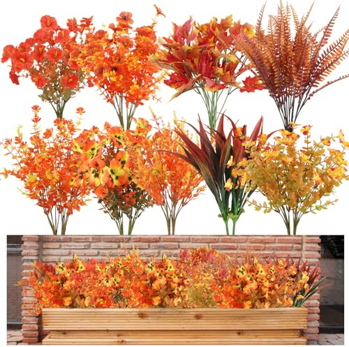 SWoob 20 Pcs Artificial Flowers Outdoor Fall Decorations Fall Artificial Flower Eucalyptus Violets Plastic Flowers for Outdoors for Garden Pot Outdoor Indoor Window Sill Decorations