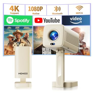 Mini Proyector 4K 1080P Full HD, 2026 Upgraded Proyector Portátil [Built-in Apps & Auto Focus] con Auto Keystone y 90° Rotable con WiFi 6 Bluetooth 5.4 con HDMI/TV Stick/USB/Laptop - Beige