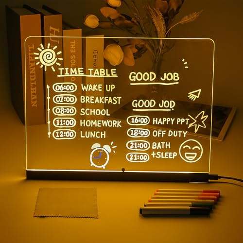 LED Zeichentafel Kinder Notiztafel Farben 30x20CM Leuchtende Zeichenbrett Transparente Acryl Abwischbar Drawing Board mit 7 Farben Stift für Kinder Teenager Halloween Thanksgiving Weihnachtsgeschenke