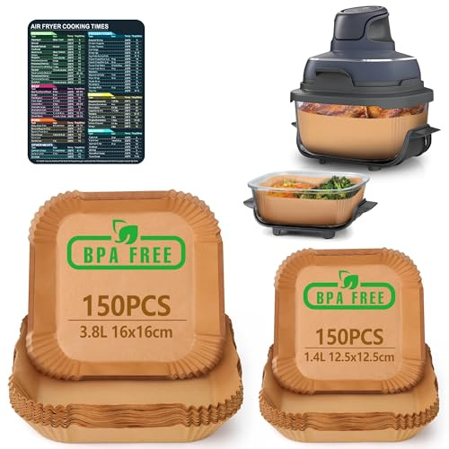 Anhow 300 Stück Backpapier für Ninja CRISPi Heißluftfritteuse 3,8L/1,4L, Luftfritteusen Airfryer Zubehör mit Ninja FN101EUGY, FN101EUST, FN101EUSG - Holzfarbe