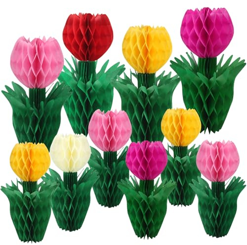OMIGA 10 Piezas Tulipanes Artificiales Flores de Papel Pascua Decoracion de Mesa Para el Día de la Madre Bdas y Fiestas en el Jardín Decoración