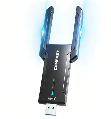 COMFAST WLAN Stick USB3.0 5400M WiFi6E WLAN Empfänger PC USB WLAN Adapter | Dreifrequenz mit Hocheffizienten Doppelantennen, OFDMA & MU-MIMO, WPA3, Treiberfrei für Win10/Win11, Schnellinstallation
