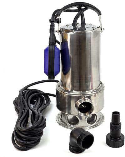 Ampika DSW-1101 Bomba Sumergible Aguas Residuales y Fecales 1100W | Acero Inoxidable, Sólidos hasta 35 mm, 240 l/min, Altura 11 m, Interruptor de Flotador, Cable 10 m