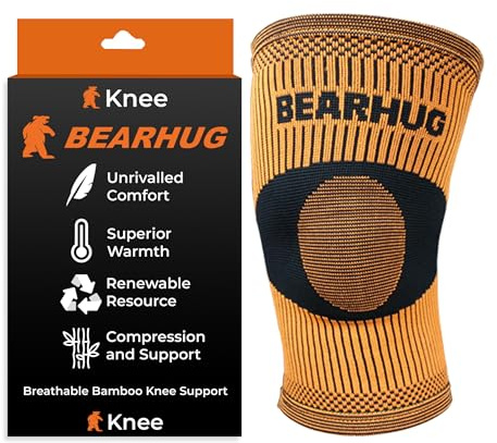 Bearhug Bamboo Knee Support For Women and Men - Compression Sleeve Knee Brace for Running, Walking, Weight Lifting & Skiing - Knee Sleeves Braces to Aid Arthritis Pain Relief, XL