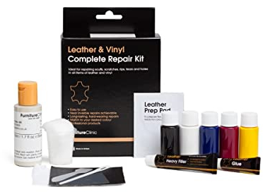Furniture Clinic Kit Completo di Riparazione della Pelle. 12 Opzioni di Colore per Divani, Sedili Auto. Adatto a Tutte le Tonalità di Pelle. Rattoppa, Riempie e Ritocca Graffi, Strappi (Nero)