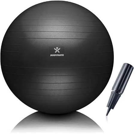 BODYMATE Gymnastikball Sitzball Trainingsball mit GRATIS E-Book inkl. Luft-Pumpe, Ball für Fitness, Yoga, Gymnastik, Core Training, für starken Rücken als Büro-Stuhl