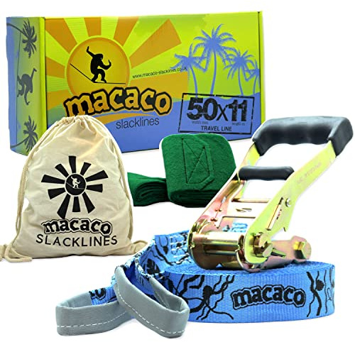 Slackline da viaggio leggero solo 1,5 kg | 11 m Slack Line per cose divertenti con giocattoli esterni | Attrezzature scolastiche forestali | Attrezzature per abilità circensi per bambini |