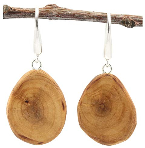 NaturSchatulle Holzschmuck Ohrringe Damen Holzohrringe Hänger Pflaumenholz Tropfen 2,5cm I Natürliche Holz Ohrhänger Schmuck 925 Sterling Silber