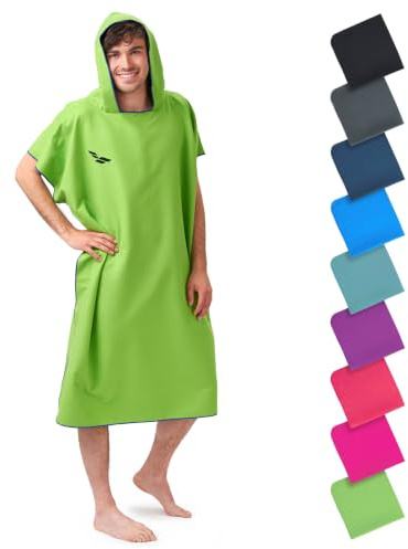 Fit-Flip Poncho de Surf - Ligero, Compacto y de Secado rápido - Toalla para cambiarse para Mujeres y Hombres - Albornoz natación de Microfibra Playa (Verde-Azul Oscuro, Tamaño: M)