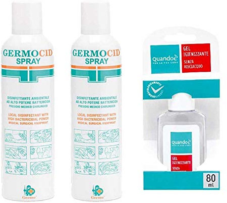 GERMOCID, 2 Pezzi Spray disinfettante 400 ml più Gel igienizzante Senza risciacquo 80ml