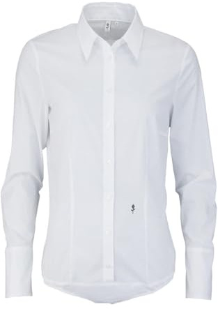 Sidenklistermärken damer blus – skjortblus – kroppsblus – strykfri – smal passform – långärmad – uni –, Vit, 32 SE