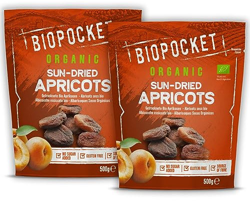 Biopocket Organic Dried Apricots, 2 x 500 g