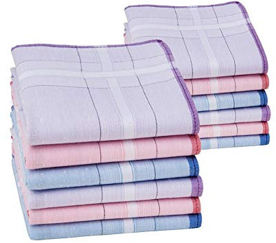 HOULIFE Damen Taschentücher aus Reiner Gekämmte Baumwolle Stofftaschentücher 3 Farben für Alltagsgebrauch 6/12 Stücke 28x28cm Weihnachtsgeschenke