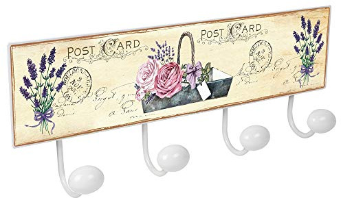 PERCHA pared metal diseño Retro Vintage decoración Jardín FLORES LAVANDA con 4 GANCHOS porcelana