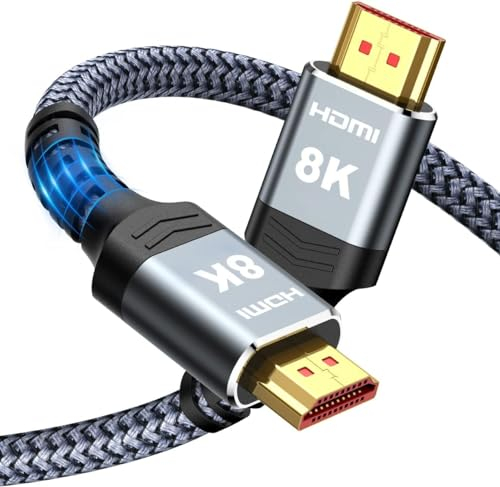 Cavo HDMI 8K@60Hz 2M, Snowkids Cavo HDMI 2.1 Intrecciato ad Alta Velocità 48 Gbps 4K@120Hz 7680P, DTS: X, HDCP 2.2 e 2.3, HDR 10, eARC, Dynamic HDR, Compatibile PS-5 Proiettore PC HDTV