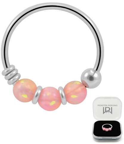 AZARIO LONDON Sterling-Silber 925 Opal Nasenring, 3 Stärke 0,6 mm Durchmesser 8 mm, Opal-Stein