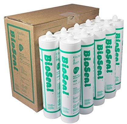 Clear BioSeal 100% Silicone Sealant Caulk Kitchen and Bath Grade, Waterproof and Low Odor 10.1 Ounce Cartridge, Clear, (Pack of 10)