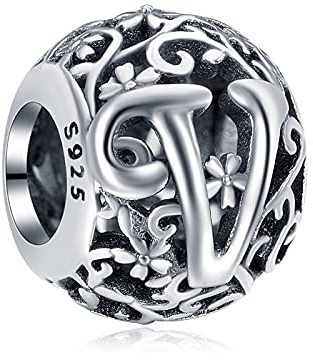Annmors Damen Buchstabe A-Z Charms für Armband 925 Sterling Silber Anhänger Vintage Alphabet Bead Buchstabieren Sie das Wort Sammlung