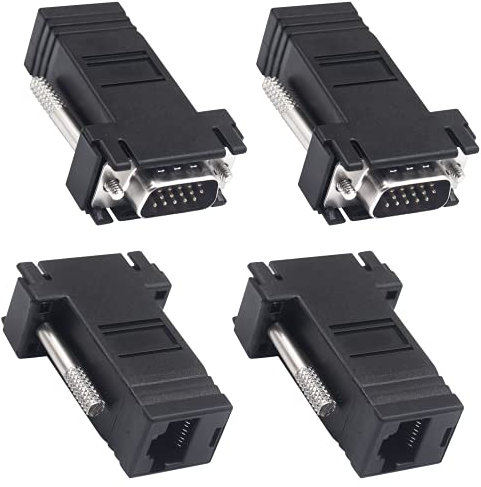 Maxhood VGA Extender Over Ethernet Adapter, 4-Pack VGA to RJ45 Adapter 15 Pin Male Plug to CAT5 CAT6 Female Network Cable Extender Adapter for Multimedia Video