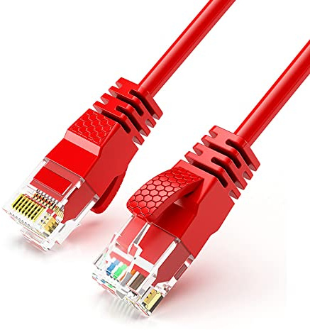 Reulin Ultra-Thin, Ethernet Cable, 1M-Red, High-Speed Internet Lan Wire Cat6 Ethernet Cable 1GHz Gigabit RJ45 Network Lead Patch Cord For Smart TV, Computer, Laptop, Android TV Box, Gaming PC