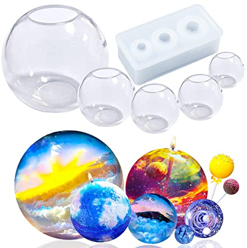Sphere Ball Silicone Moulds Set of 8-Size Assortment One-Piece Seamless for Fondant Making Resin Epoxy Homemade Soap Casting, Polymer Clay, Bath Bomb, Home Decor