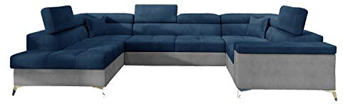 mb-moebel Ecksofa mit Schlaffunktion und Bettkasten | Couch für Wohnzimmer, Schlafsofa Sofagarnitur Sofa Eckcouch U-Form Wohnlandschaft mit Bettfunktion Tahiti (Links, Dunkelblau+Hellgrau)