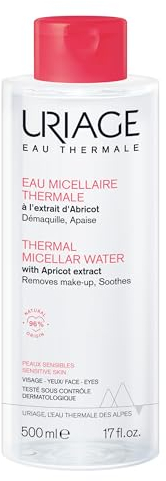Uriage Eau Micellaire Thermale pour Peaux Sensibles - Visage et Yeux - 3-en-1 : Nettoie, Démaquille et Apaise - Sans Rinçage - Parfum Fruité et Floral - 96% d’ingrédients d’origine naturelle - 500ml