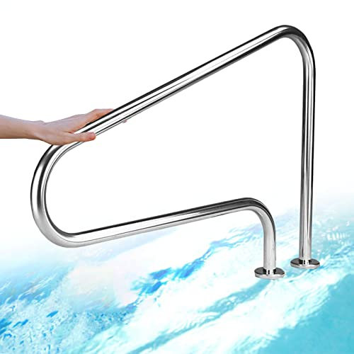 Lsoiup Riel de Piscina Barandilla de Piscina Estable 304 Acero Inoxidable 250LBS Capacidad de Carga Plata A Prueba de Herrumbre Fácil Montaje Riel de Agarre Manual