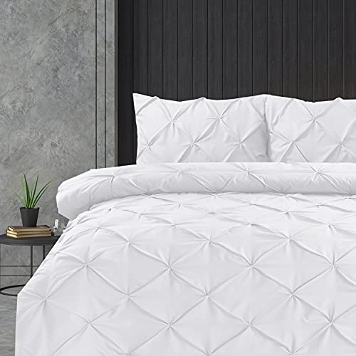 Linen Home Påslakanset med veck i super king size, påslakan för dubbelsäng i mjuk mikrofiber, 2 örngott, linne, lättskött, skrynkelfritt 3-delat set (vit, bäddset i super king size)