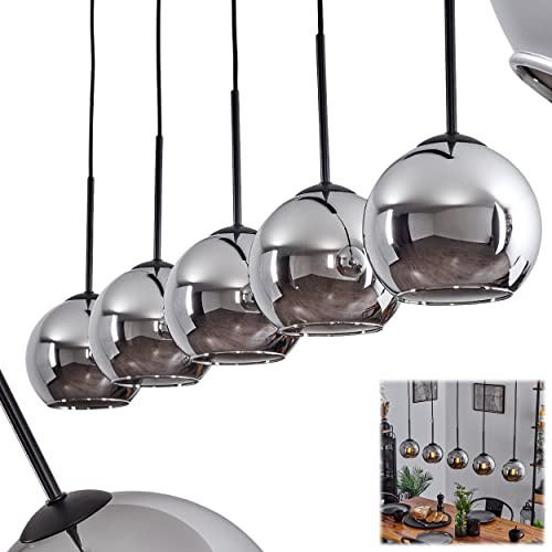 HOFSTEIN Hängeleuchte Koyoto, 5-flammige Hängelampe aus Metall/Glas in Schwarz/Chrom-/Rauchfarben, moderne Pendelleuchte im Retro/Vintage-Design, Ø Schirme 15 cm, E27, Esszimmer, Küche, Wohnzimmer