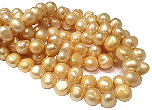 Perlin Perline d'acqua dolce da infilare, perle coltivate d'acqua dolce, piccole pietre barocce, perle di conchiglia (crem beige, 9 mm)