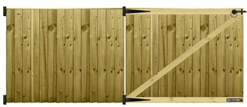 Premier Garden Supplies PGS Feather Edge Semi-Braced Capped Flat Top Made to Measure Driveway Gates Measurements Height 3ft - 4ft (90-120cm) x Width: 274cm - 305cm +450mm Hinge Ring Latch Kit