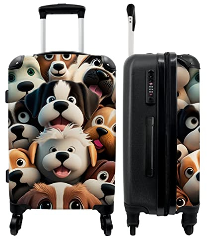 NoBoringSuitcases.com® Reisekoffer mit Rollen Koffer groß Kinderkoffer Hartschalenkoffer - Hund - Tiere - Muster - Braun - Kindergepäck Koffer mittelgroß, 67x43x25cm