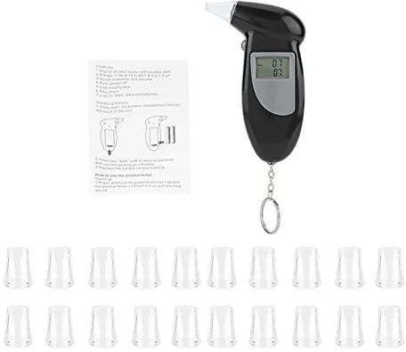 Alkoholtester, Alkohol-Atemtester Tragbarer Promilletester Digitales Alkoholtestgerät Alkoholmessgeräte Alkohol Tester mit Akustischem Alarm und LCD-Display (Mit 20 Mundstücken)