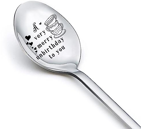 Funny Gifts for Friends Engraved Coffee Ice Cream Spoon for Girlfriend Boyfriend Birthday Christmas Gifts for Teen Boys Girls A Very Merry Unbirthday To You Spoons