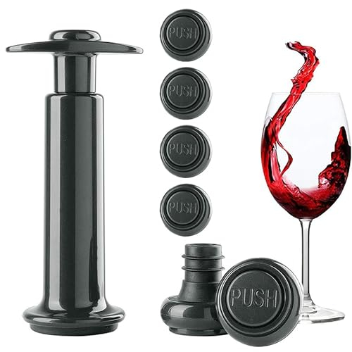 VIRSUS Pompa Salvavino + 6 Tappi 6404, Colore Nero, Pompa a Vuoto con Tappi Riutilizzabili diam 18 mm per Vini Sottovuoto, Conservatore di Vino, Accessori per Cucina, ristoranti