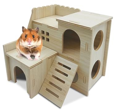 Eyksta Hamster Haus aus Holz Mehrkammernhaus Hamsterhaus Spielzeug Hamster Versteck Hamster Zubehör (Groß 22 * 22 * 22)