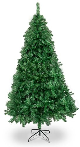 Karlhome 6FT Premium Green Artificial Christmas Tree Decorations for Home, Office, Party Holiday, 550 PVC Branch Christmas Tree with Metal Hinges & Foldable Metal Base