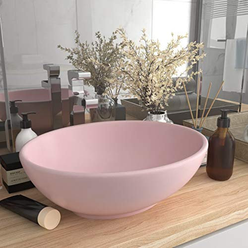 ADWOA Lavandino Lusso Ovale Rosa Opaco 40x33 cm in Ceramica,Ceramica,Finitura Bianco Lucido - Lavandino Design Moderno Bacinella Lavamani Lavello Sanitari Bagno