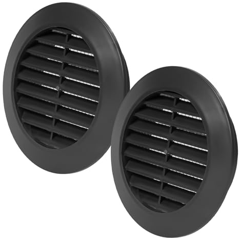 Vent Systems 70 mm / 3 Inch Black Plastic Door Vent Cover – 2 Pack – Easy-to-Install Round Airflow Grille for Interior Use – Durable Louvered Ventilation Grill for Kitchen, Bathroom, Garage Doors