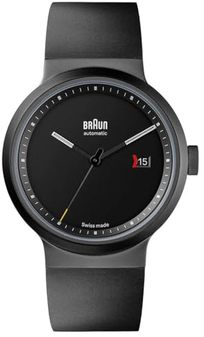 Braun Schweizer Fabrikat 3-Zeiger Automatik-Analoguhr mit Datum, schwarzem Zifferblatt und schwarzem Kautschukarmband, 40 mm Gun Metal grau Edelstahlgehäuse, Modell BN0279BKGNG
