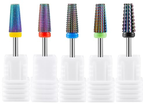 Gasea Juego de 5 brocas para uñas acrílicas, multifuncional, acero de tungsteno, 5 en 1, herramienta de manicura, 2.35mm, XF, F, M, C, XC